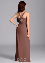 Azazie Mero Junior Espresso Mermaid Pleated Chiffon Dress espresso