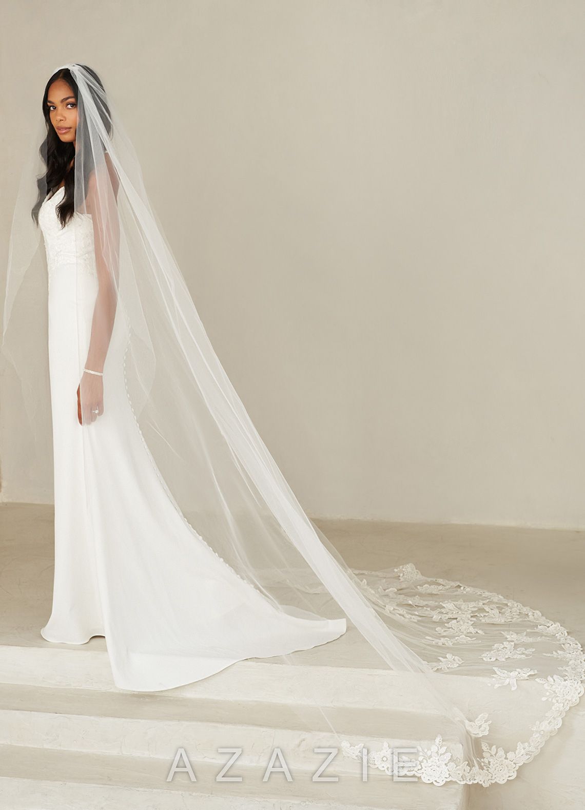 The Charity Cathedral Veil with Glimmering Lace  ivory