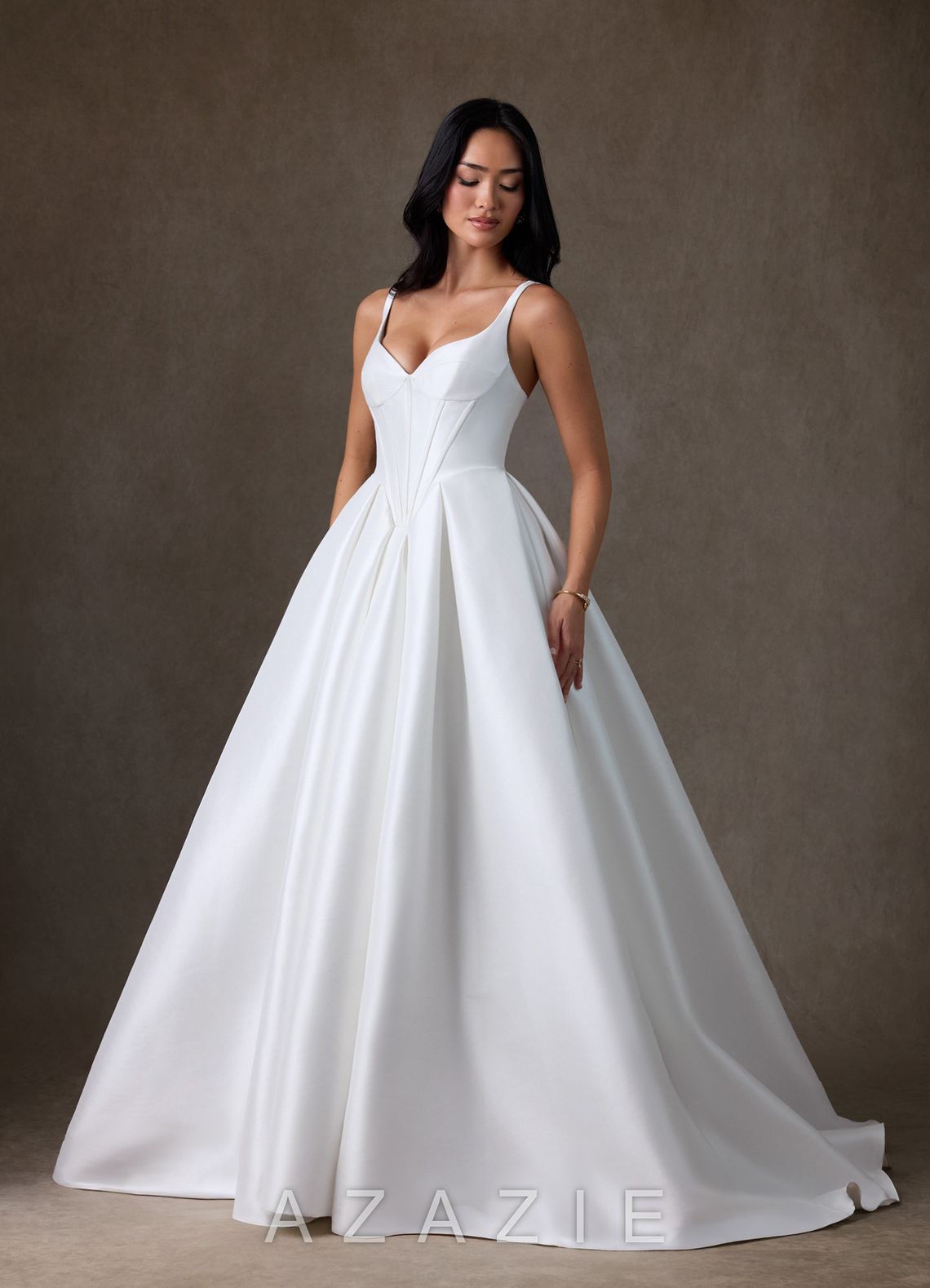 Azazie Anijah Diamond White Ball-Gown Stretch Mikado Dress diamond_white