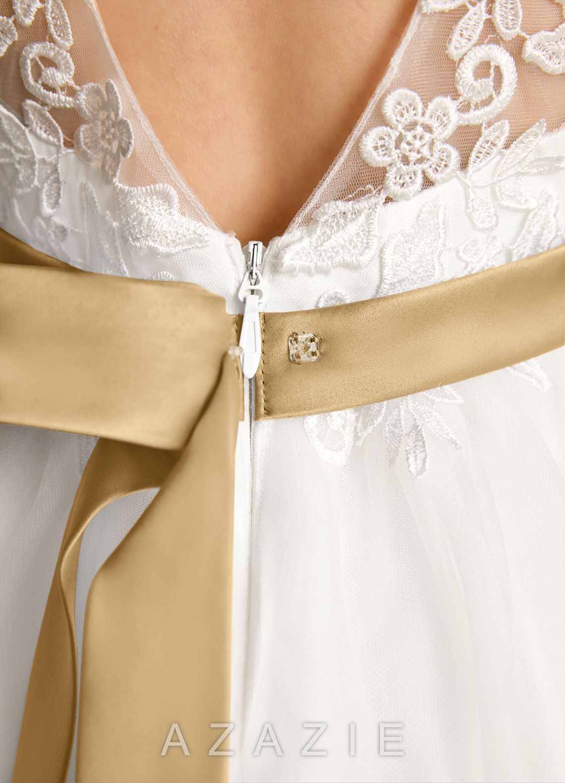 Azazie Lettie Ivory Gold Ball-Gown Lace Dress ivory/gold