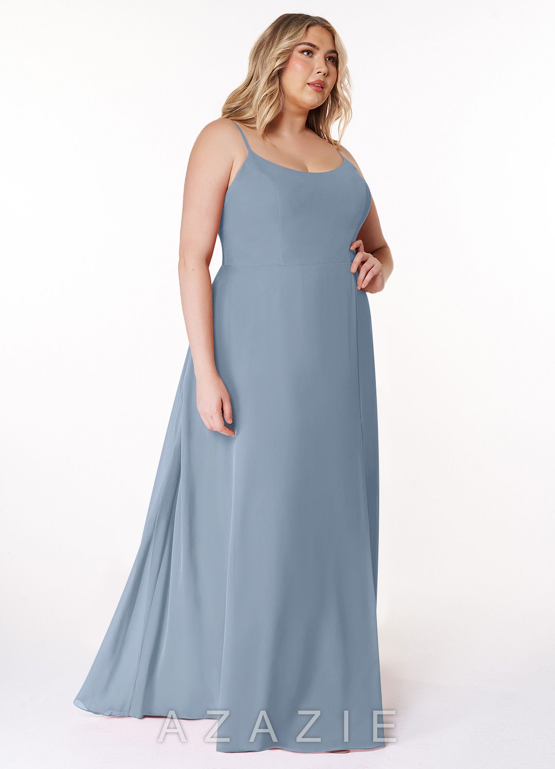 Azazie Moira Dusty Blue A-Line Scoop Chiffon Dress dusty_blue