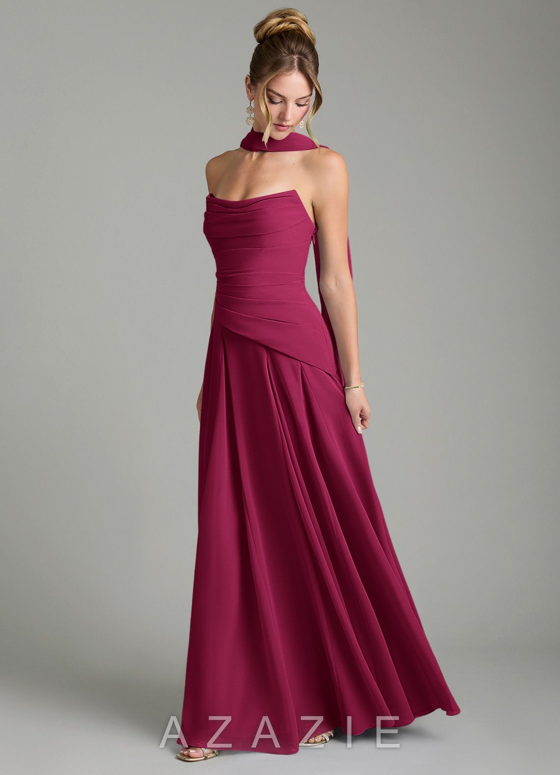 Azazie Gabriela Burgundy A-Line Corset Chiffon Dress burgundy