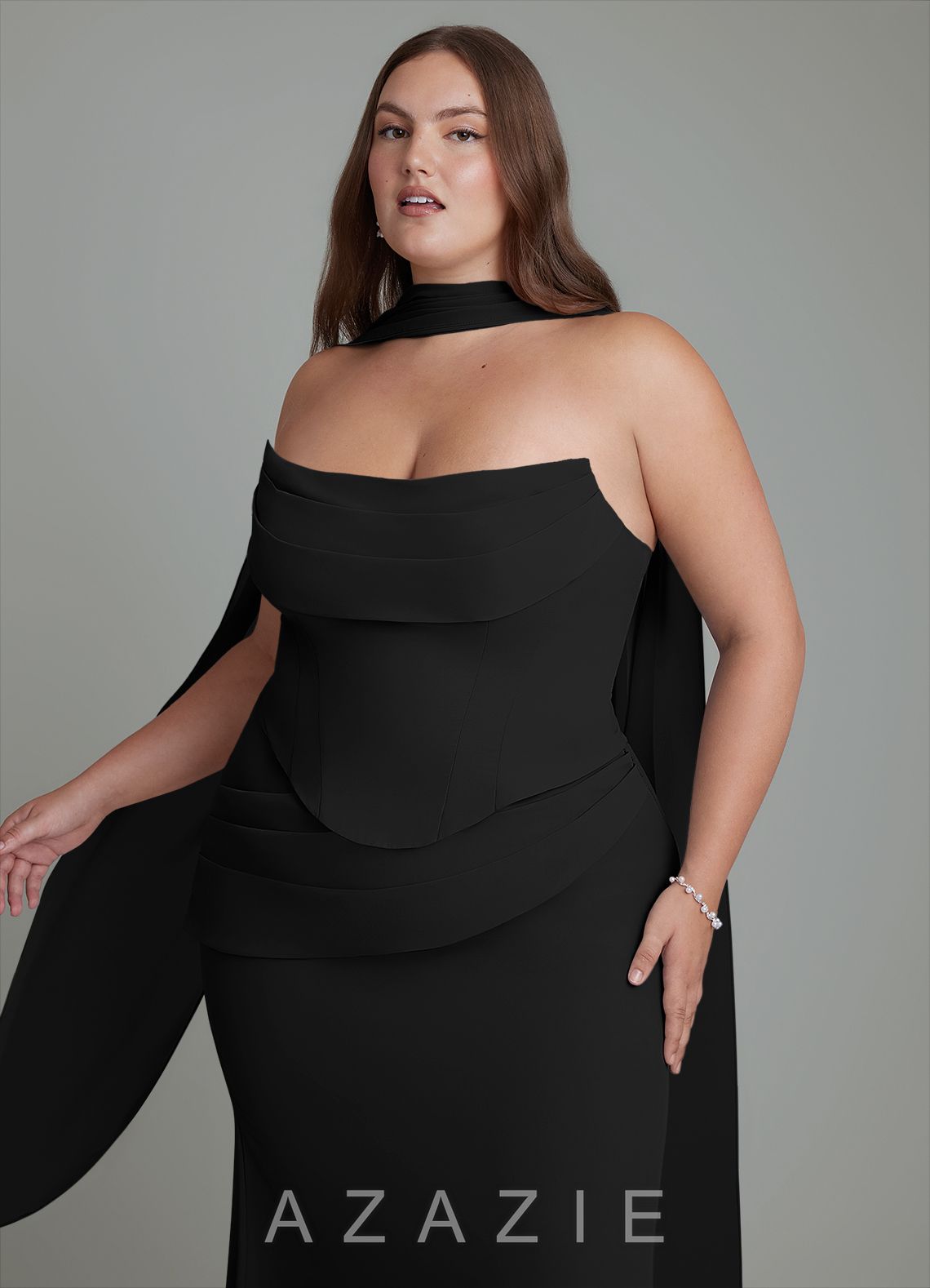 Azazie Sorrel Black Mermaid Corset Chiffon Dress black