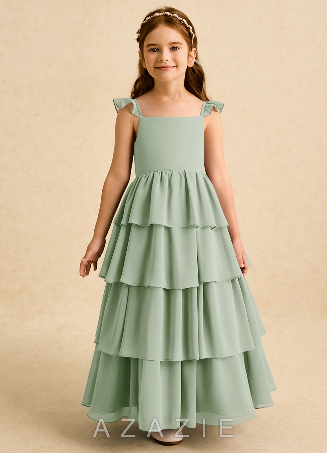 Azazie Boba Dusty Sage A-Line Square Neckline Chiffon Dress dusty_sage