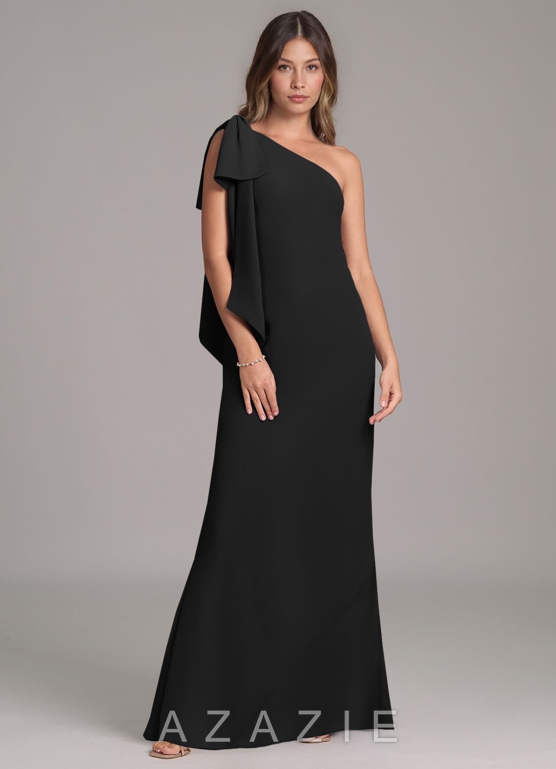 Azazie Capri Black A-Line One Shoulder Chiffon Dress black