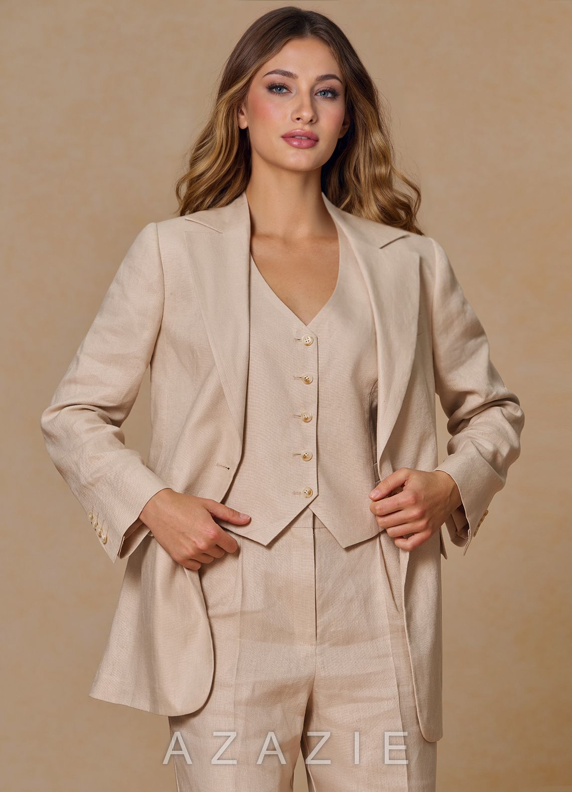 Belicia Tan 100% Linen Blazer