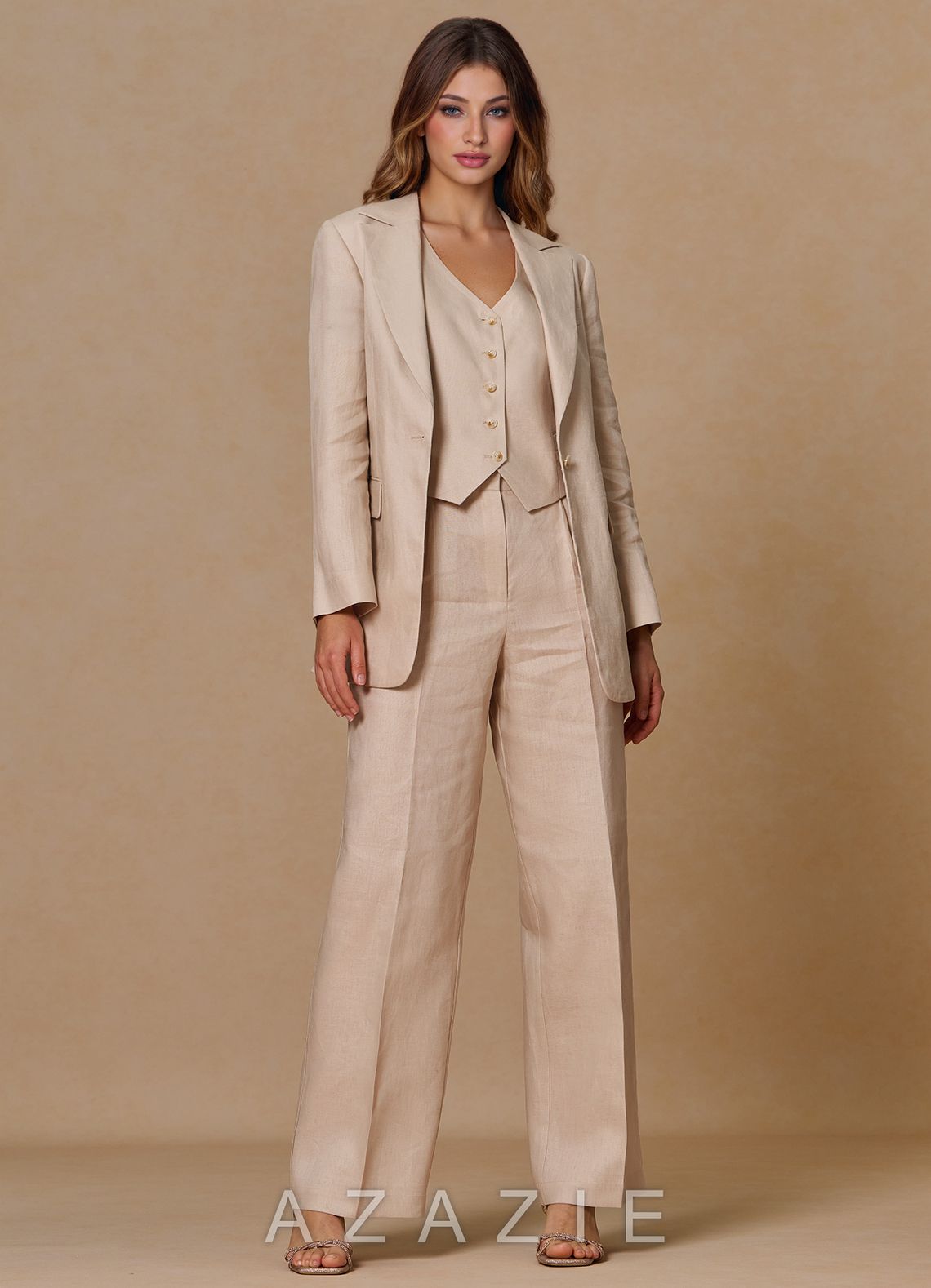 Belicia Tan 100% Linen 2-Piece Suit