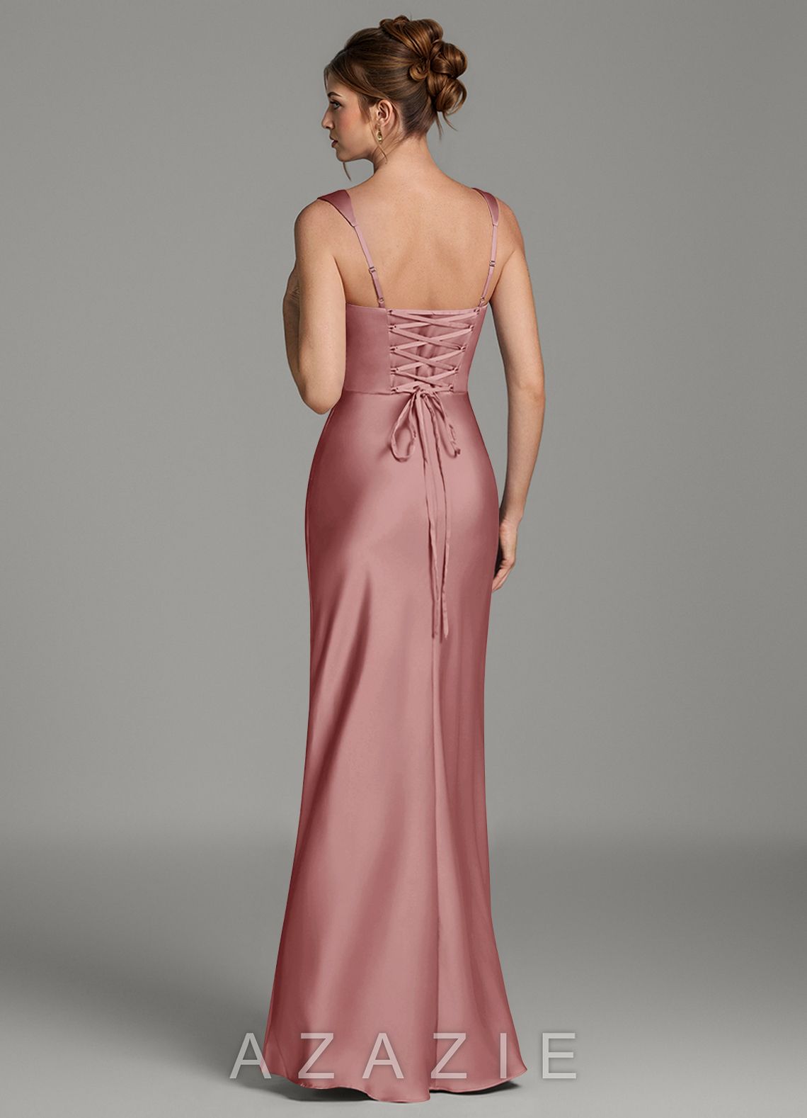 Azazie Mela Dusty Rose Sheath Corset Stretch Satin Dress dusty_rose