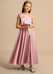 Azazie Guppy Girls Formal Dusty Rose A-Line One Shoulder Matte Satin Dress