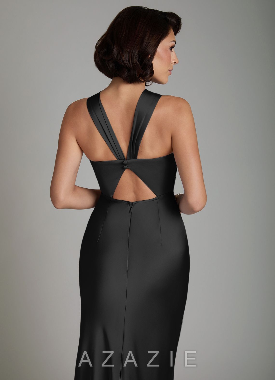 Azazie Zaria Black Mermaid Sweetheart Neckline Stretch Satin Dress black