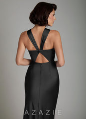 Azazie Zaria Black Mermaid Sweetheart Neckline Stretch Satin Dress black