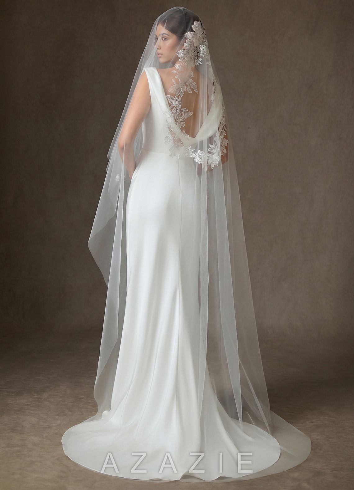 Lace Appliqué Seraphina Chapel Veil  diamond_white