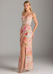 Azazie Leo Abstract Bouquet Floral Mermaid V-Neck Pleated Chiffon Dress abstract_bouquet_floral