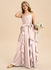 Azazie Peyton Junior Blushing Pink A-Line Pleated Stretch Satin Dress blushing_pink