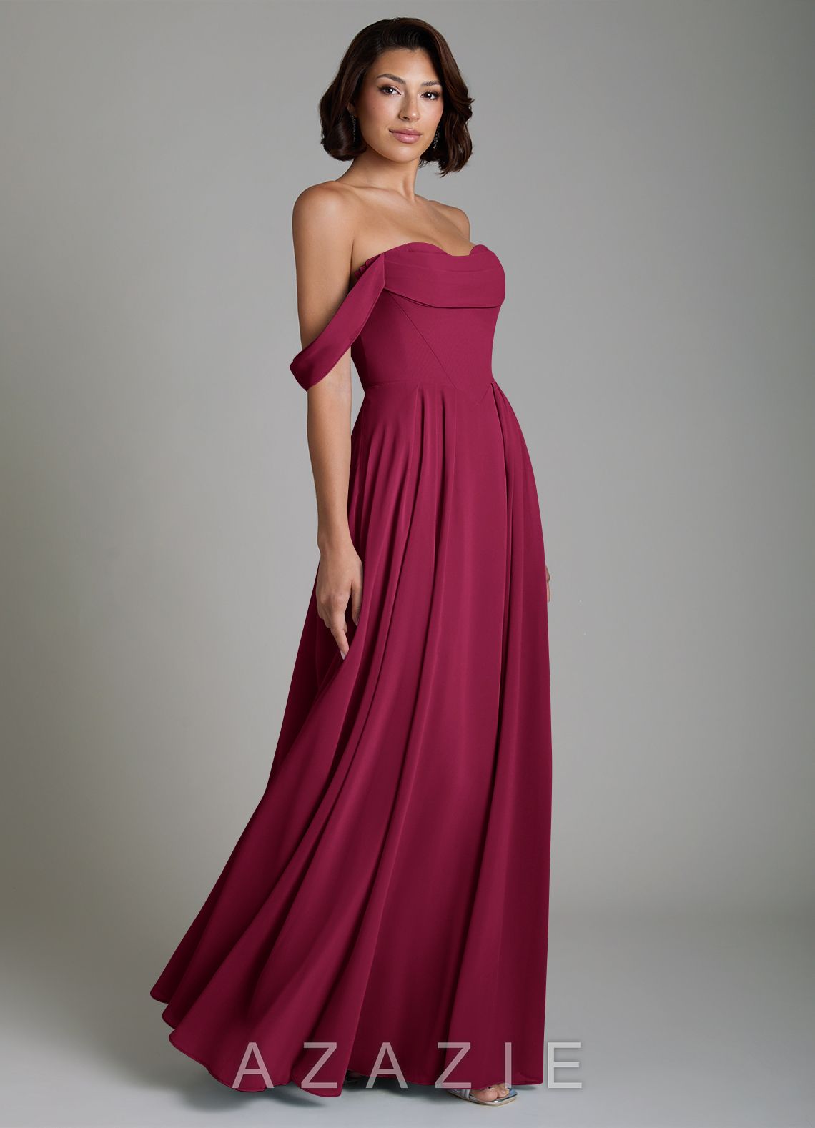 Azazie Loisa Burgundy A-Line Corset Chiffon Convertible Dress burgundy