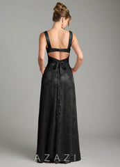 Azazie Cheyenne Black A-Line Pleated Floral Jacquard Burnout Dress black
