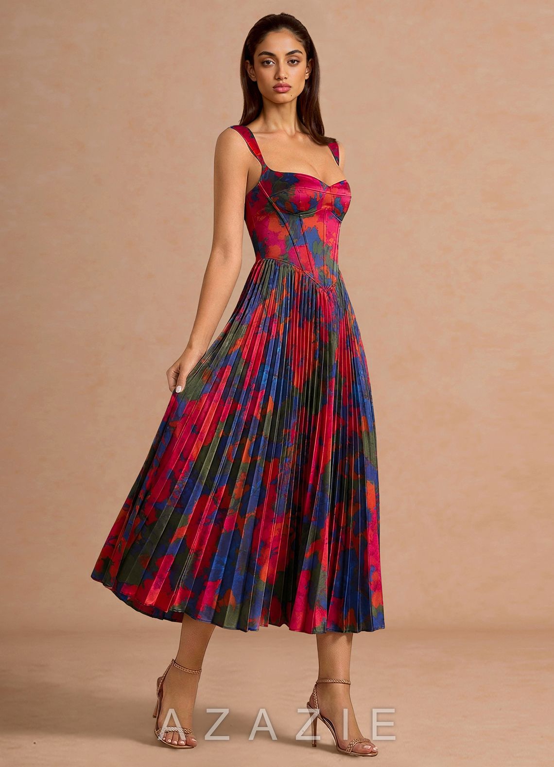 Hagar {color} Midi Dress  sp_orange_multi_#om134443