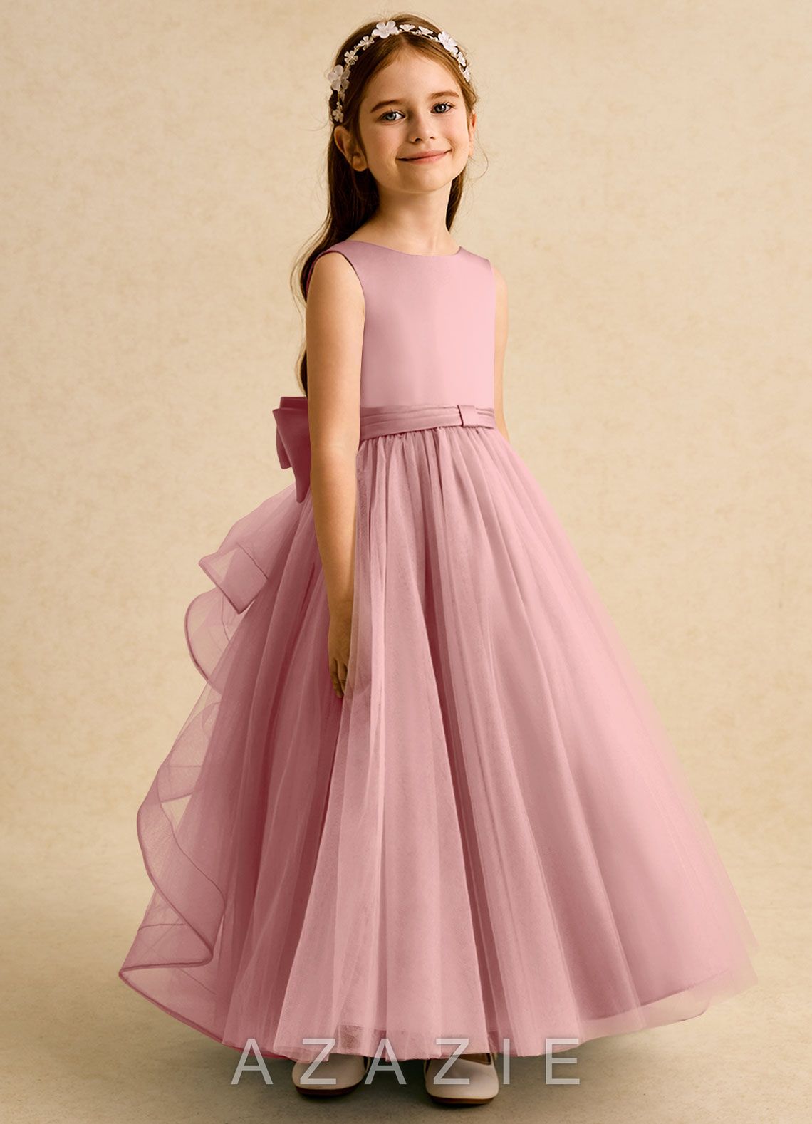 Azazie Lior Dusty Rose Ball-Gown Pleated Tulle Dress dusty_rose
