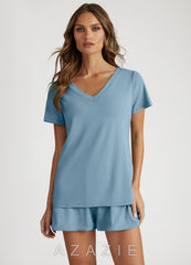 Bamboo Fiber V-Neck T-Shirt and Shorts Pajama Set