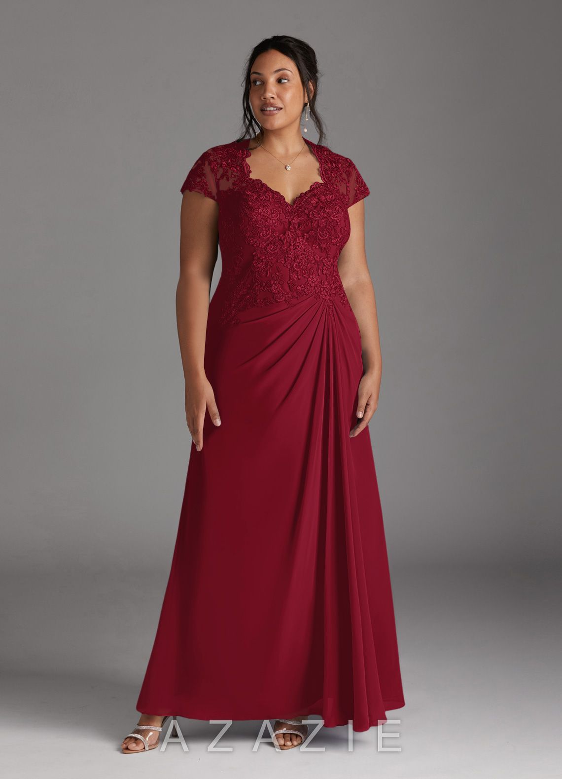 Azazie Junie Burgundy A-Line Lace Chiffon Dress burgundy