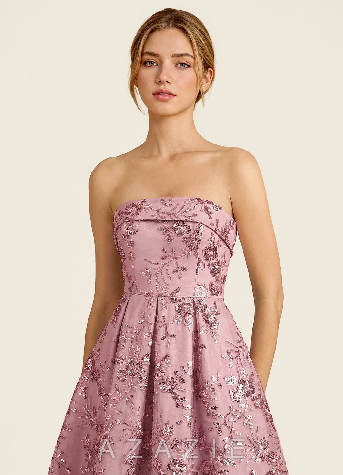Iriseam Pink Sequin Embroidery Prom Dress