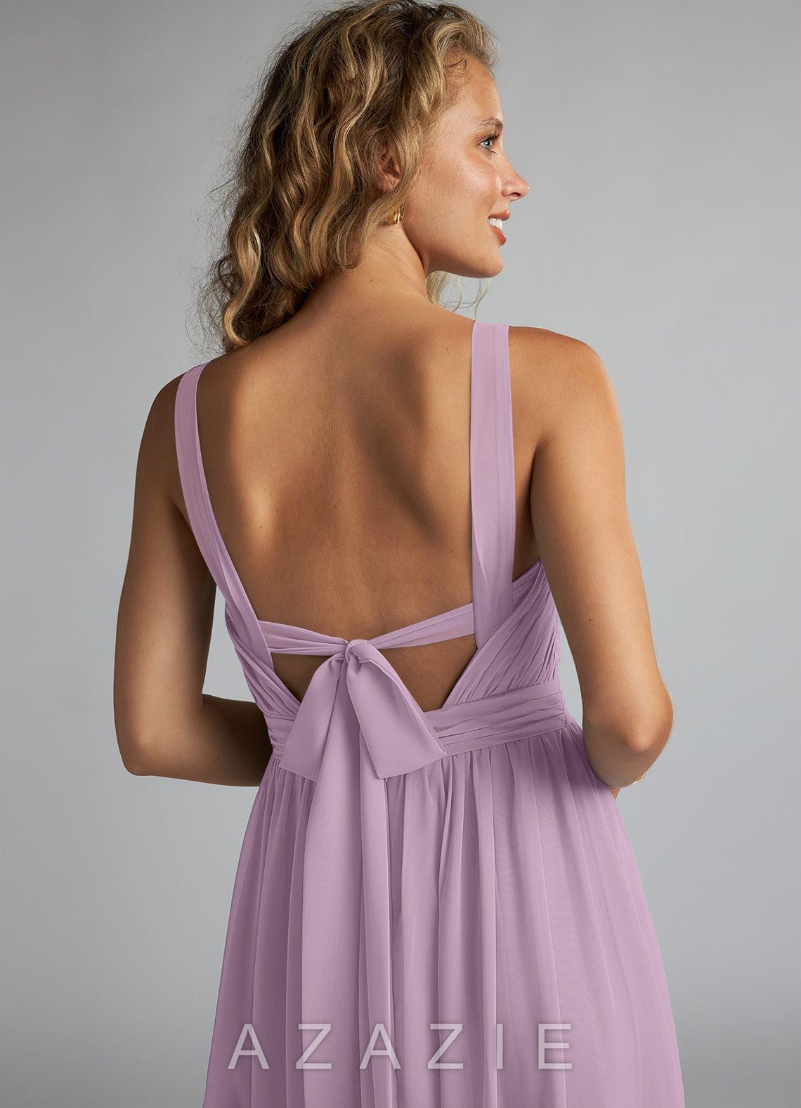 Azazie Aziza Wisteria A-Line V-Neck Pleated Chiffon Dress wisteria