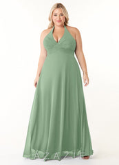 Azazie Tessie Matcha A-Line V-Neck Pleated Chiffon Dress matcha