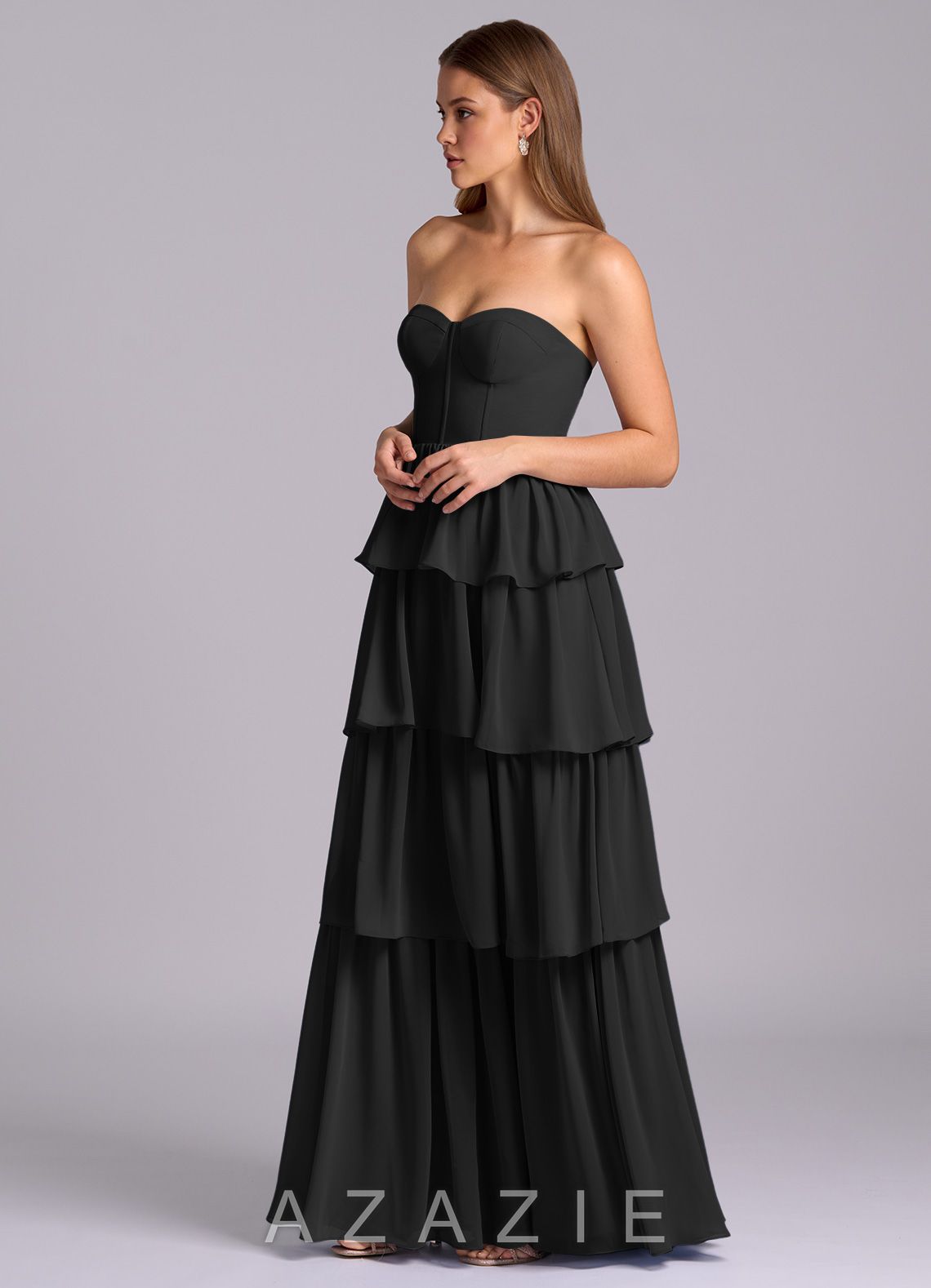 Azazie Faye Black A-Line Sweetheart Neckline Chiffon Dress black