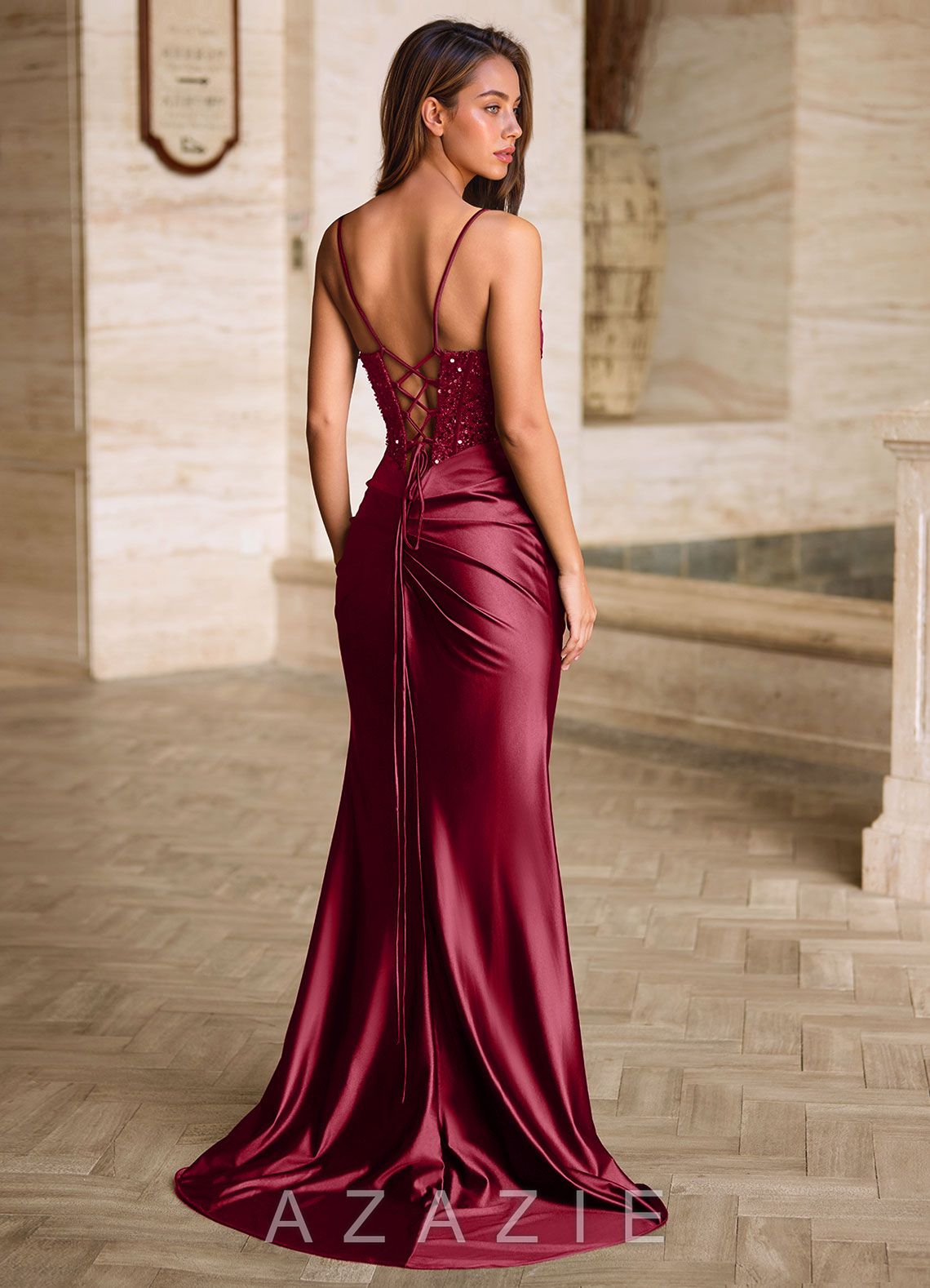 Starlit Burgundy Cowl Neck Sequin Corset Dress  burgundy
