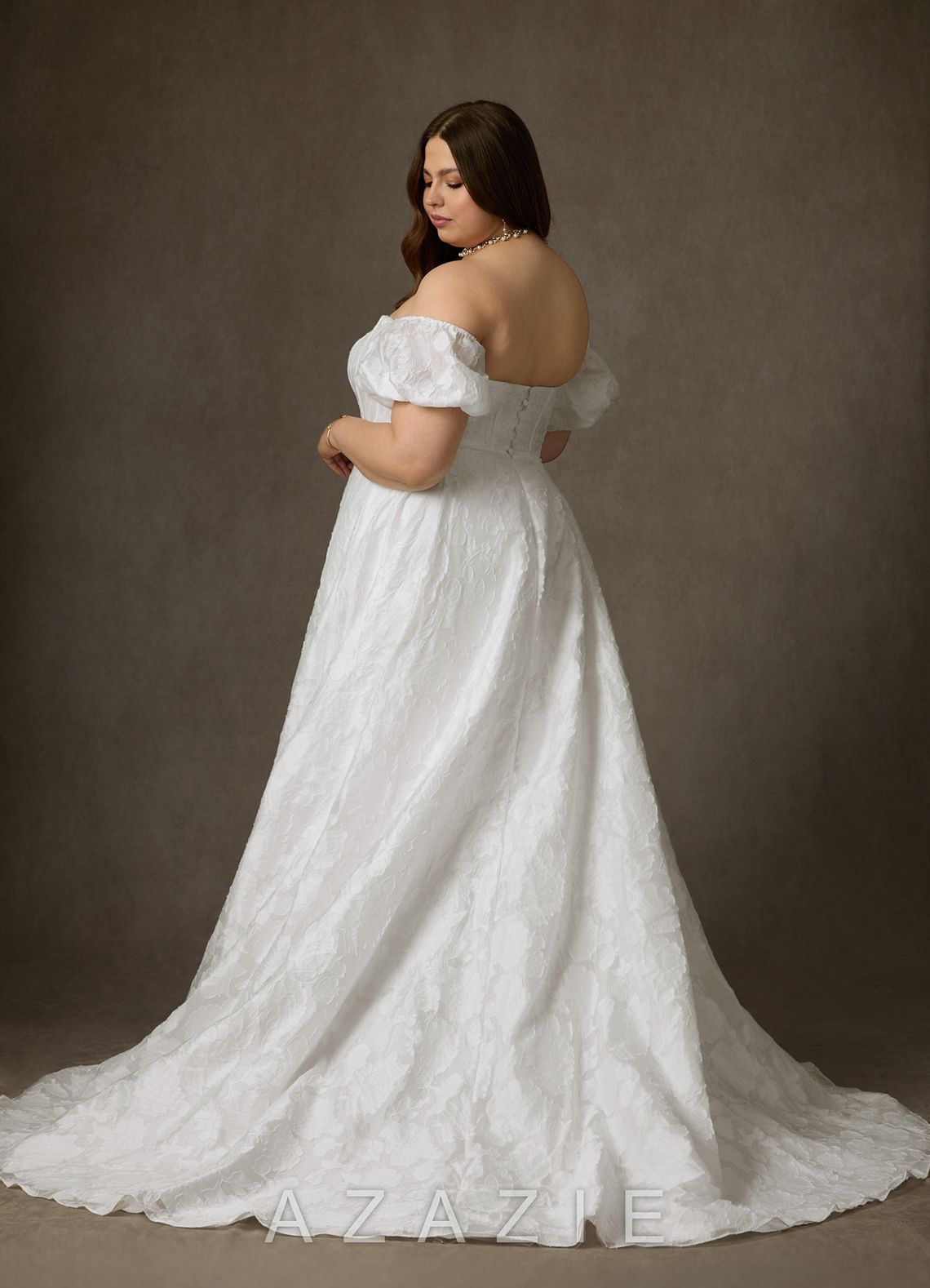 Azazie Gladiola Diamond White Ball-Gown Sweetheart Neckline Floral Burnout Jacquard Dress diamond_white