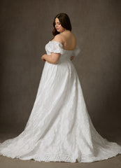 Azazie Gladiola Diamond White Ball-Gown Sweetheart Neckline Floral Burnout Jacquard Dress diamond_white
