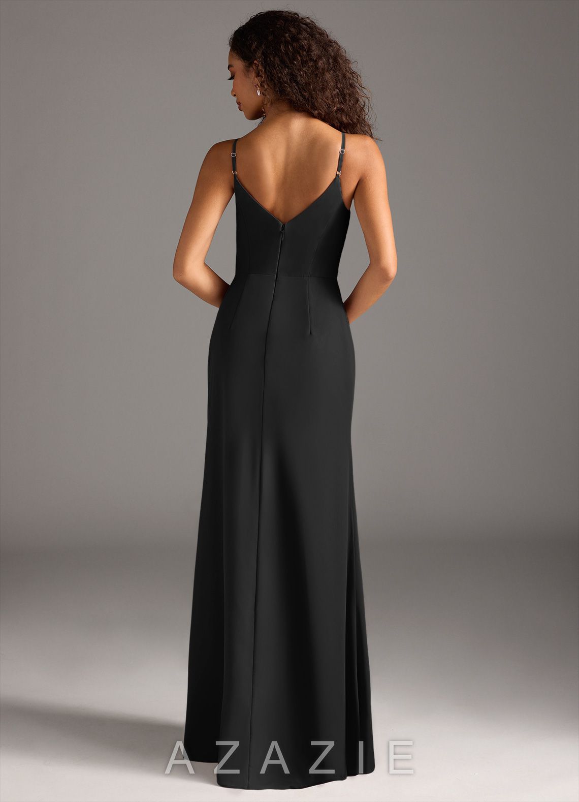 Azazie Deandra Black Mermaid Pleated Chiffon Dress black