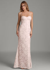 Azazie Dara Blushing Pink Mermaid Corset Floral Burnout Dress blushing_pink