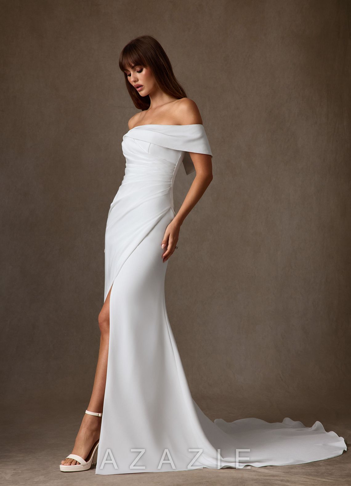 Azazie Chandler Diamond White Sheath Crepe Back Satin Dress diamond_white