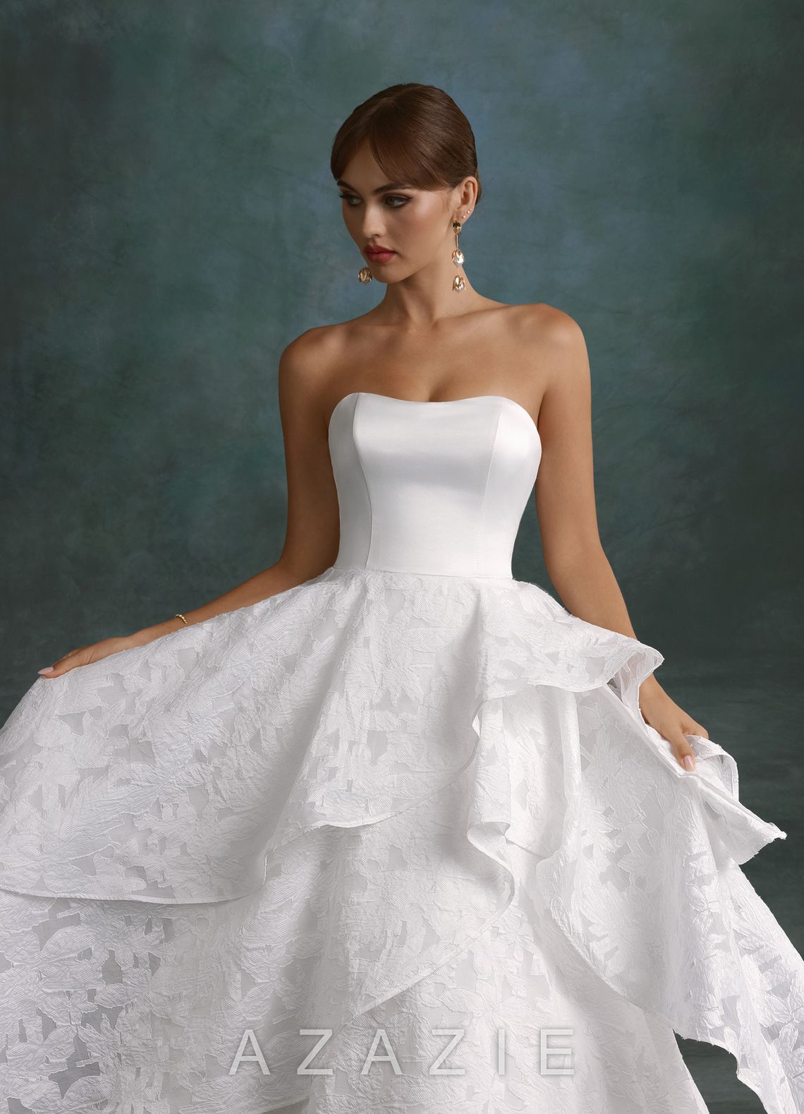 Azazie Cally Diamond White Ball-Gown Strapless Floral Burnout Dress diamond_white