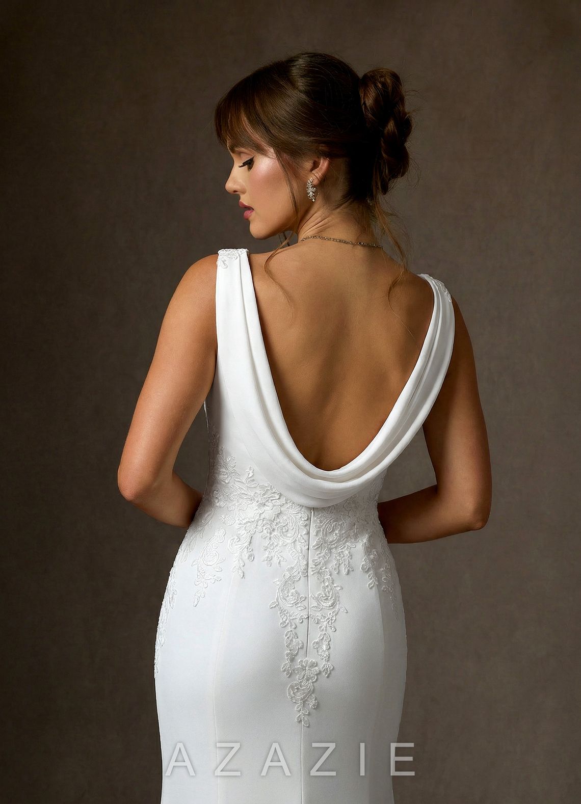 Azazie Maxine Diamond White Sheath Crepe Back Satin Dress diamond_white