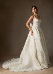 Azazie Skylin Antique White Ball-Gown with Pockets Floral Jacquard Dress antique_white