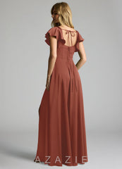Azazie Bondi Auburn A-Line Bow Stretch Satin Dress auburn