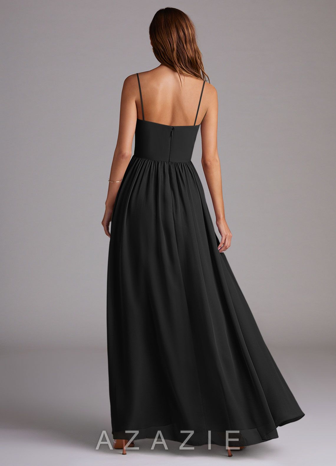 Azazie Calianna Black A-Line Off the Shoulder Chiffon Convertible Dress black