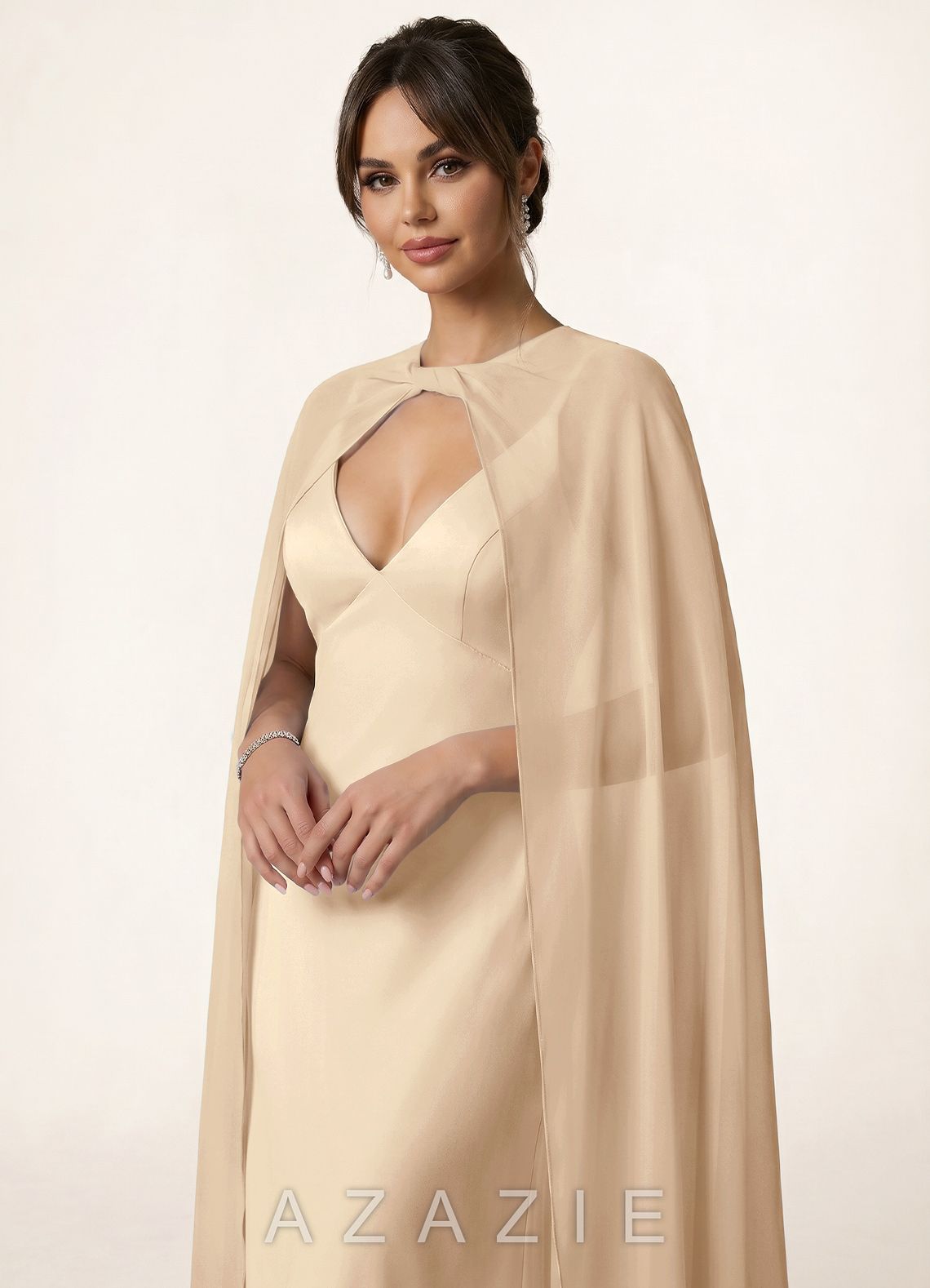 Azazie Knot-Front Chiffon Long Cape