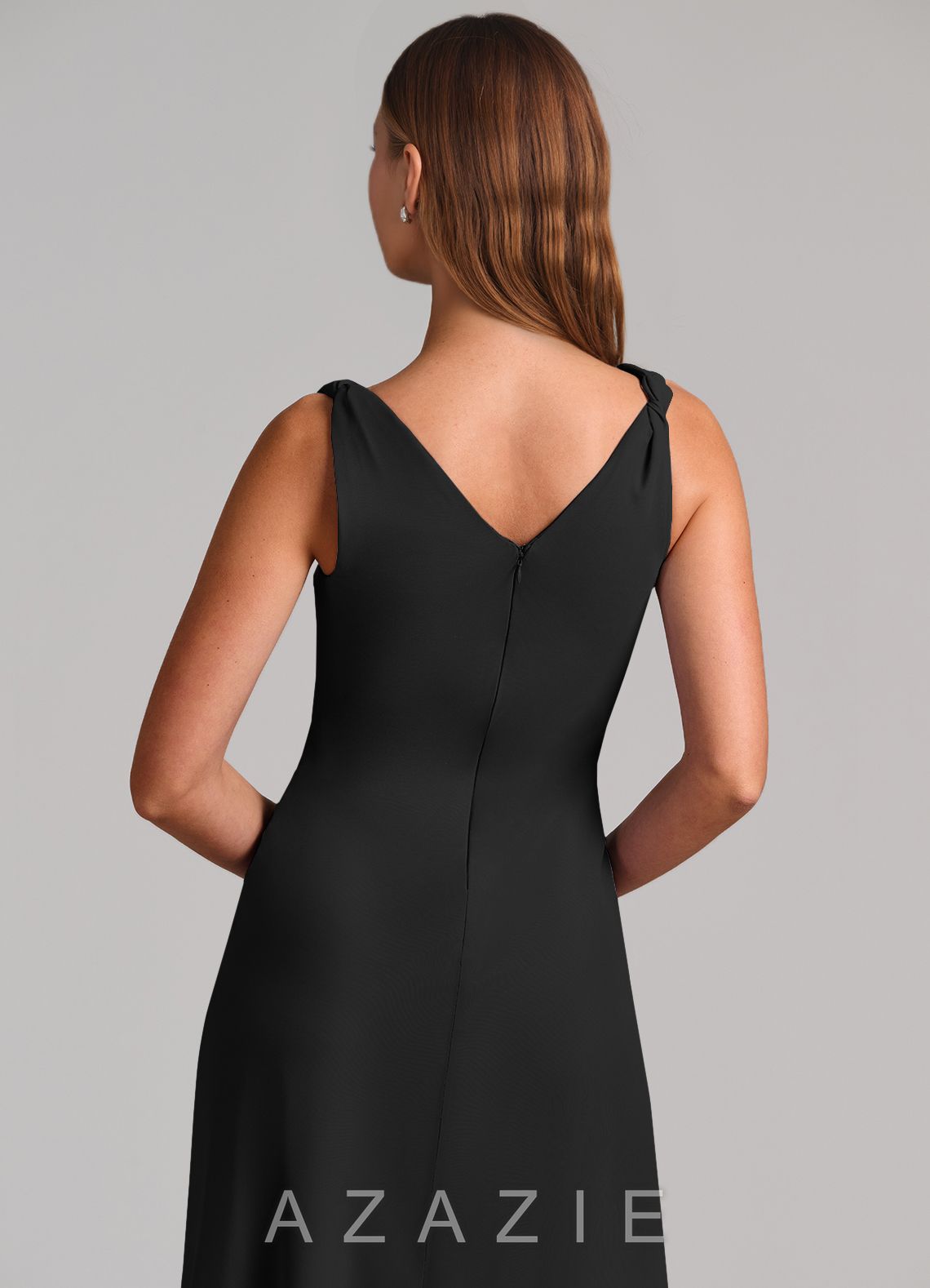Azazie Nerine Black A-Line Pleated Chiffon Dress black