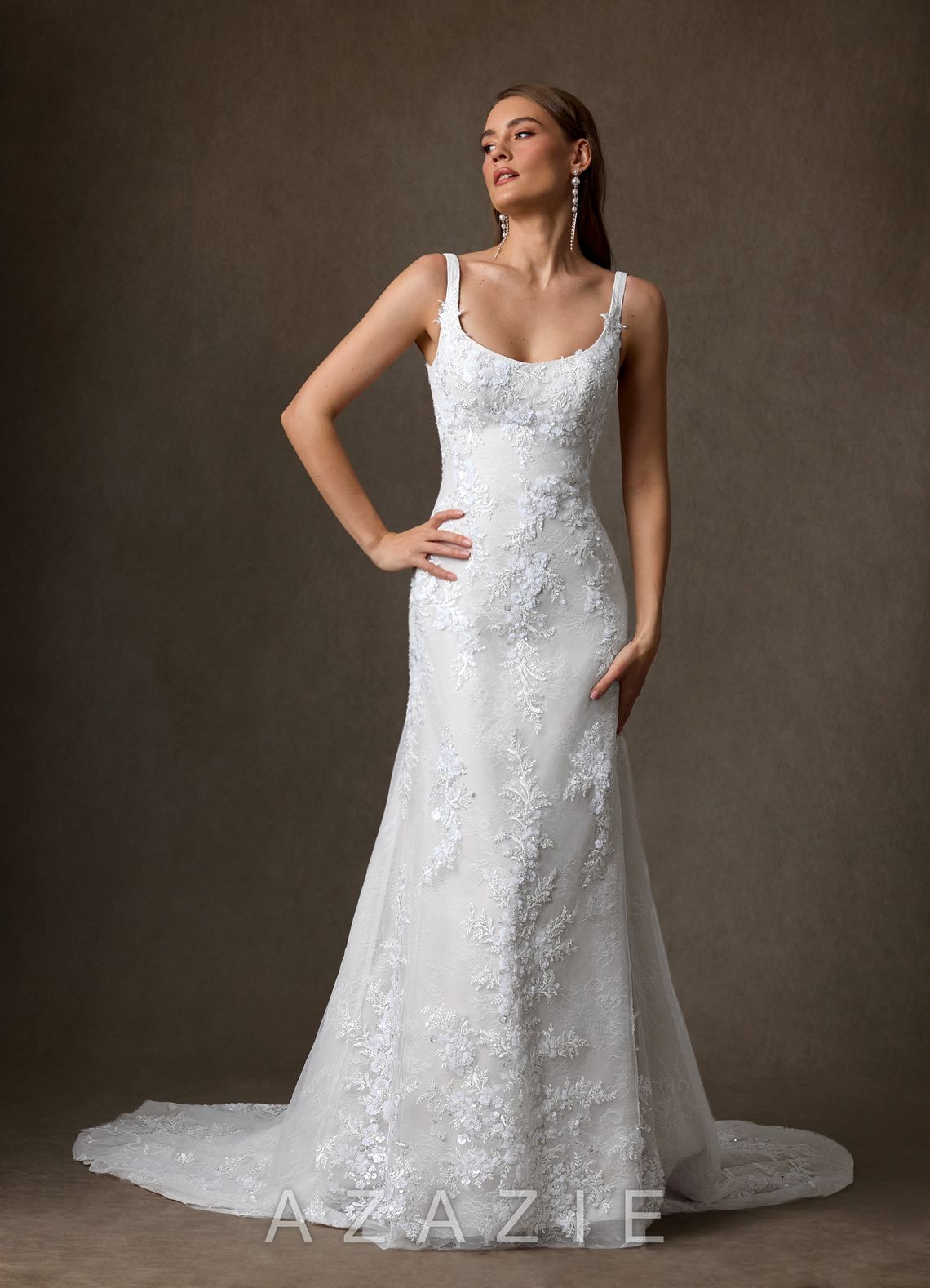 Azazie Rosalie Diamond White A-Line Lace Dress