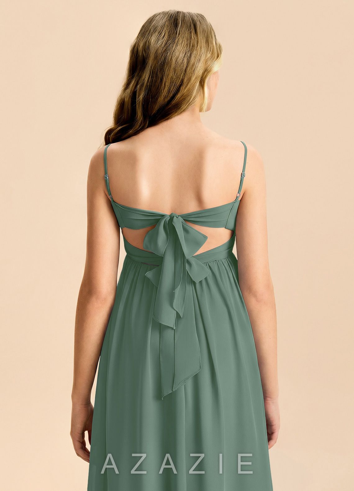 Azazie Zeya Junior Eucalyptus A-Line Chiffon Dress eucalyptus