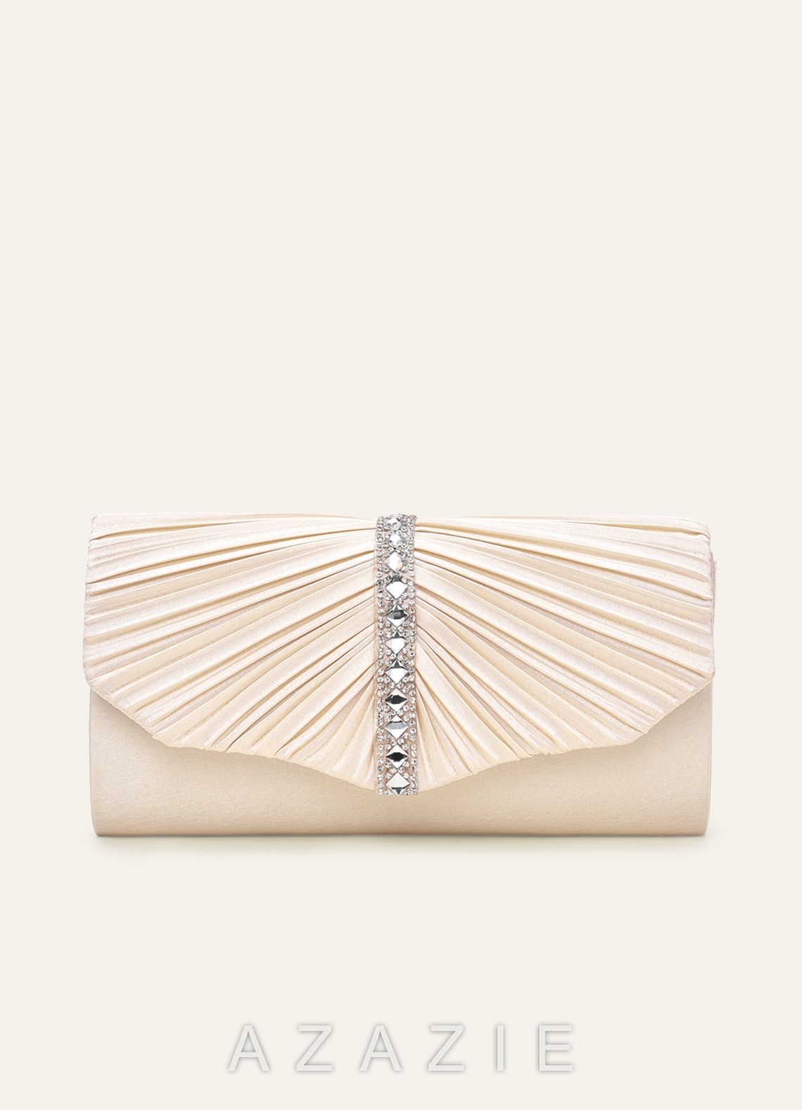 Crystal Pleated Satin Envelope Clutch Bag