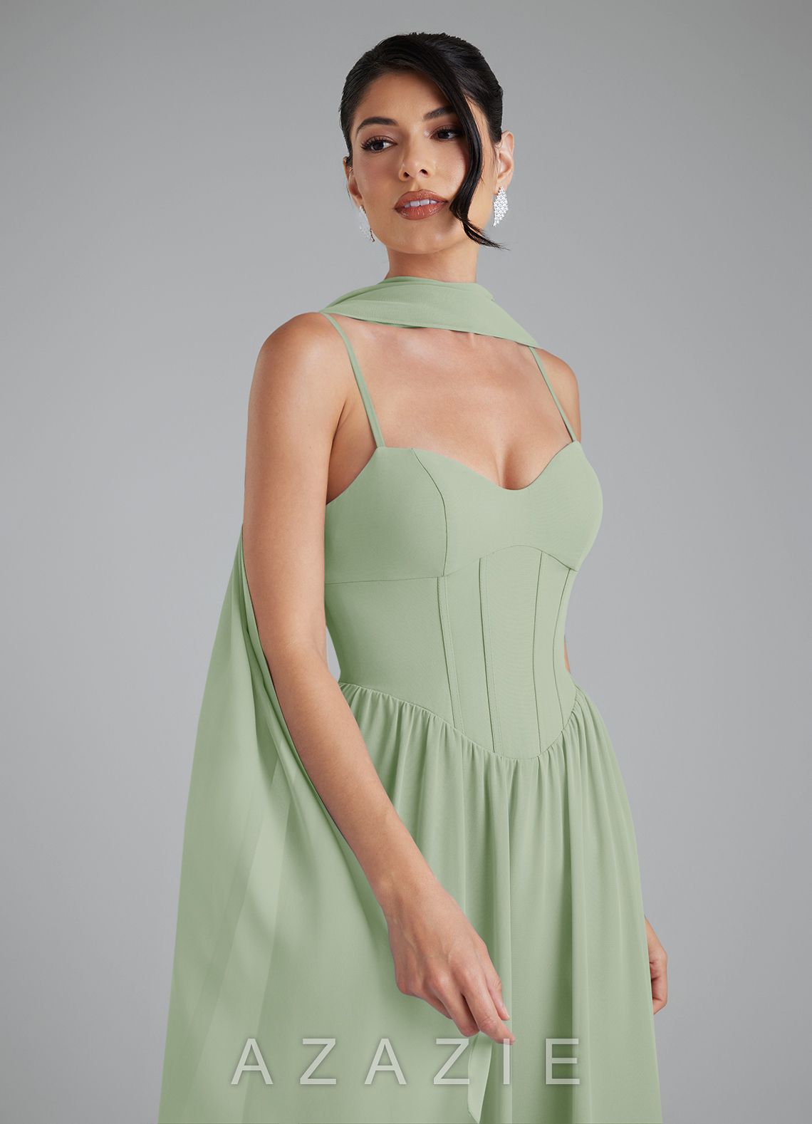 Azazie Alisha Dusty Sage A-Line Corset Chiffon Dress dusty_sage