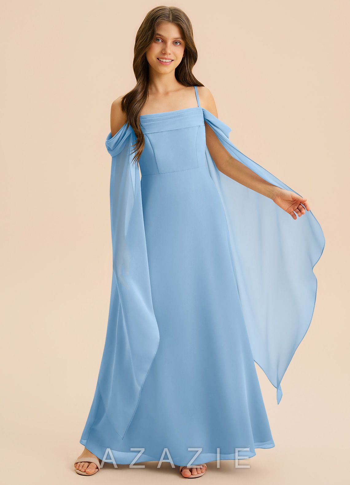 Azazie Moana Junior Powder Blue A-Line Pleated Chiffon Dress powder_blue