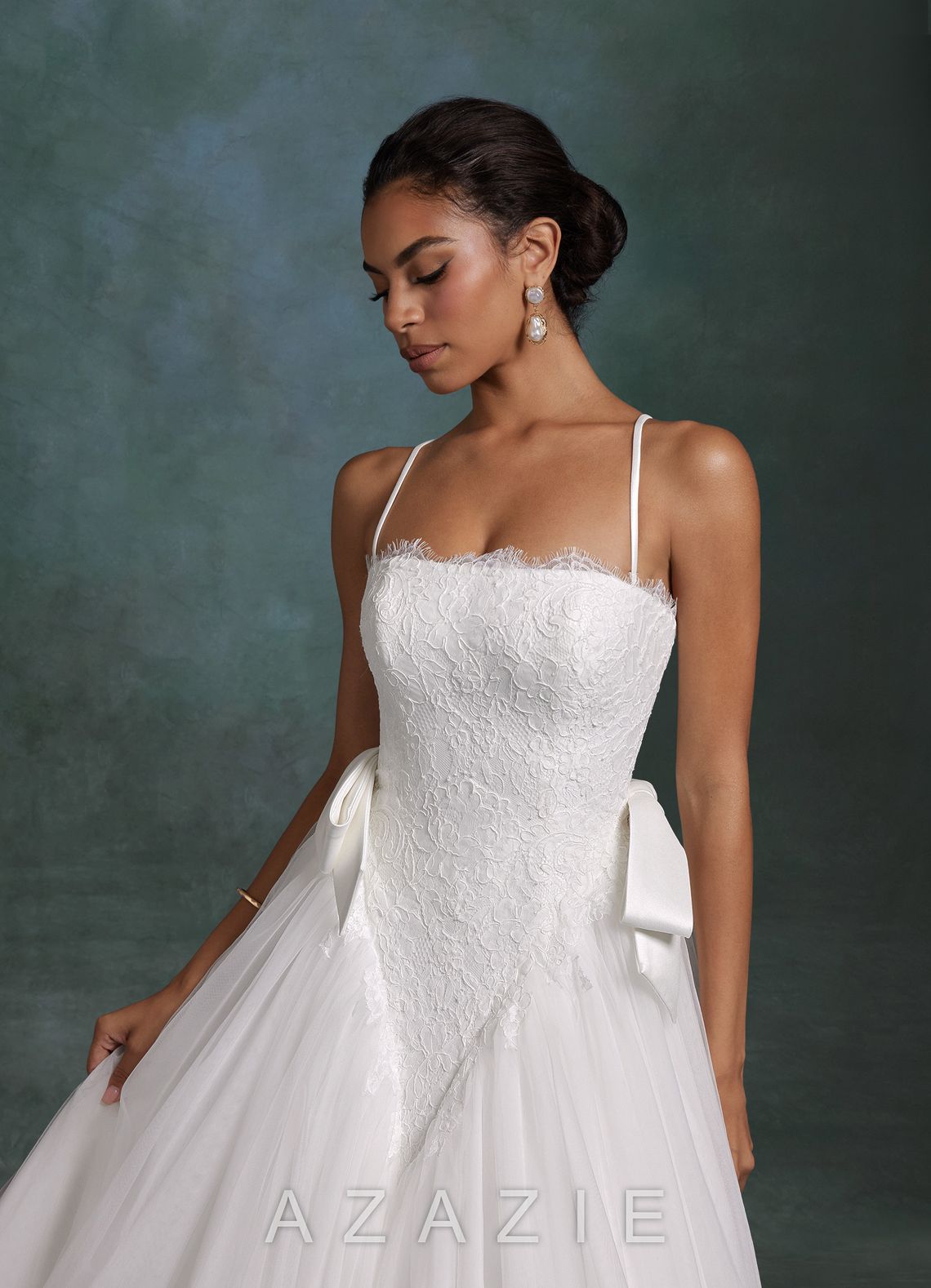 Azazie Raya Diamond White Ball-Gown Strapless Tulle Dress diamond_white