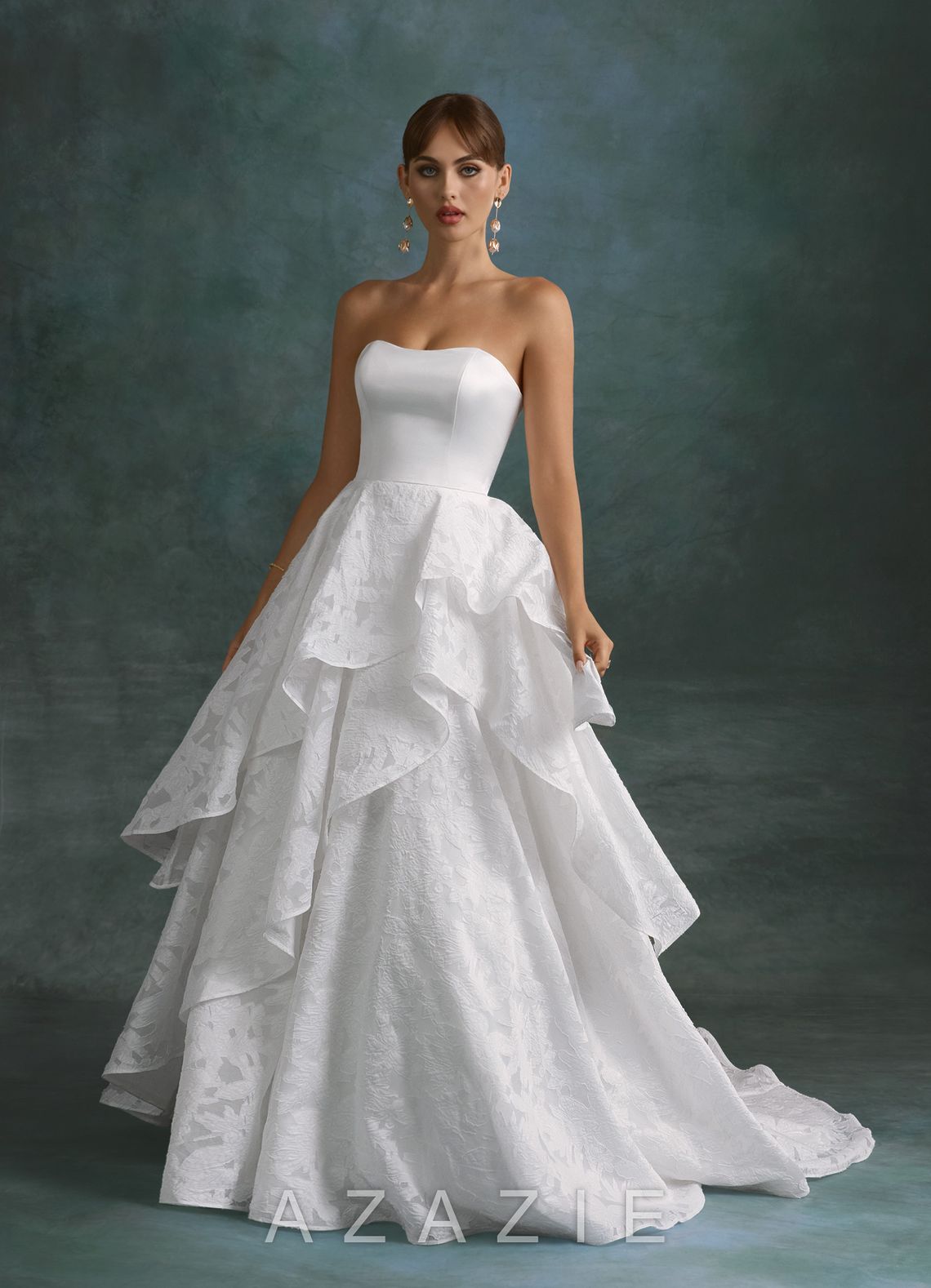 Azazie Cally Diamond White Ball-Gown Strapless Floral Burnout Dress