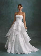 Azazie Cally Diamond White Ball-Gown Strapless Floral Burnout Dress