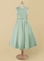 Azazie Coco Agave A-Line Bow Matte Satin Dress agave